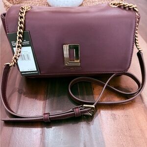 Karl Lagerfeld Plum Crossbody Bag with Gold Chain Accent NWT Retail $298